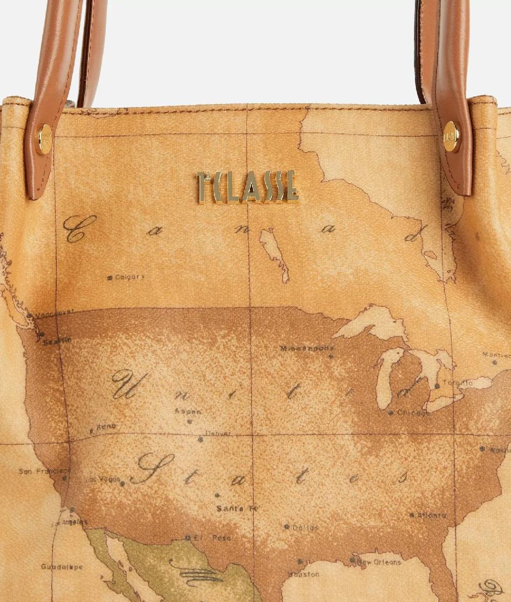 Alviero martini 1a classe Borsa shopping in tessuto stampa Geo Classic Naturale Nuovo